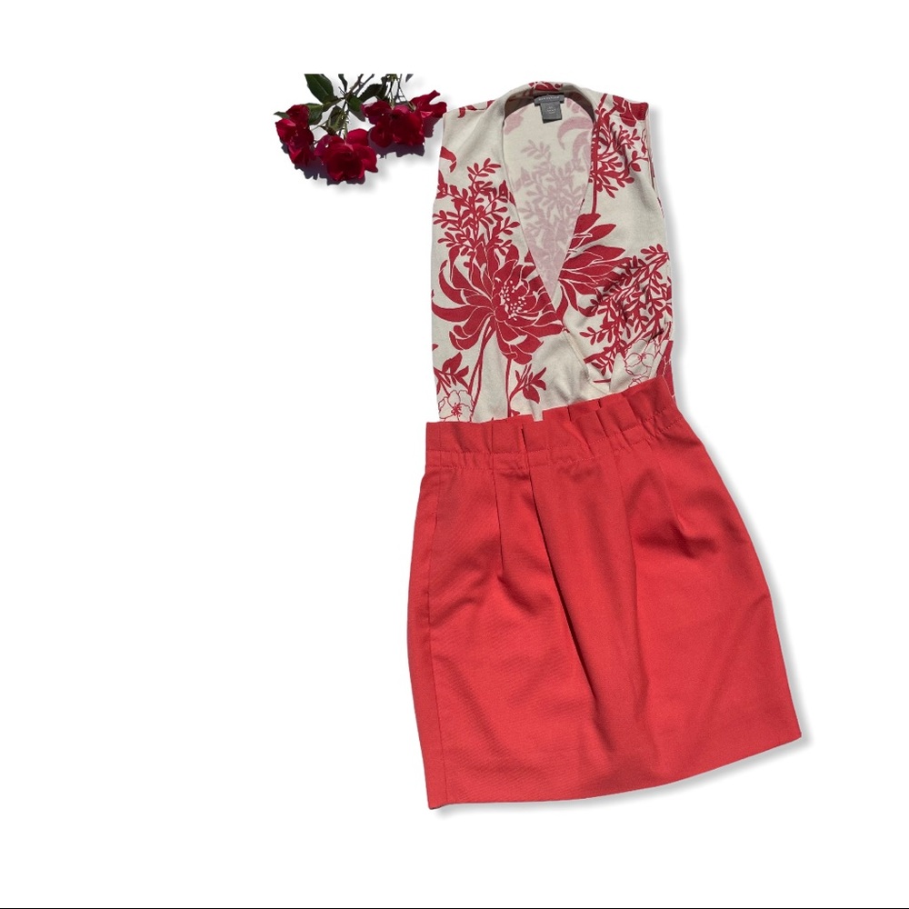 2 Piece Coral and off white Top and Skirt